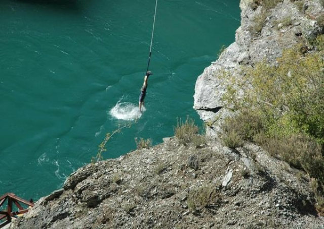 A picture of myself taking the plunge off the original bungee jump site in Queenstown New Zealand.